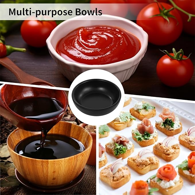 12 Pcs Soy Sauce Dish, 1.7 oz Black Dipping Bowls, Stackable Pinch Bowls, Unbreakable Small Bowl for Dips, Dip Bowl for Parties Parties, BBQs, Restaurants