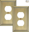 2-Pack Single Duplex Outlet Cover Plate, Decorative Antique Brass Switch Plates and Outlet Covers, Metal Wall Plates for Electrical Outlets, 1 Gang Receptacle Cover, Corrosion Resistant
