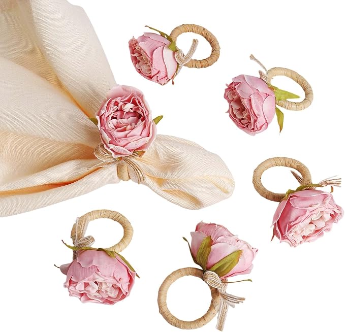 Handcraft Flower Napkin Rings Set of 6, Valentine's, Thanksgiving by FEKIDO