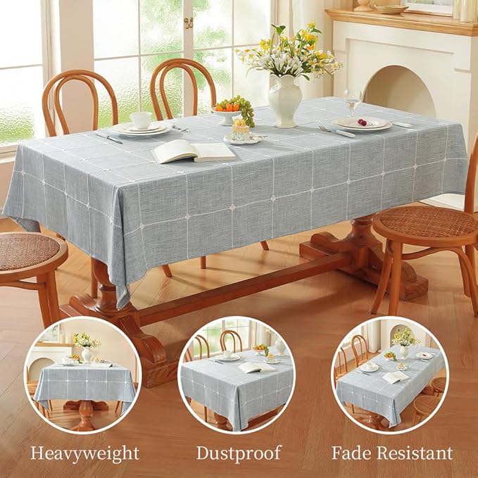 Zobesta Blue Table Cloth Rectangle Table 60 x 84 Inch, Cotton Blue Linen Gingham Tablecloth Rectangle Boho Tablecloth for Outdoor, Party, Holiday, Picnic, Dining