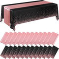 Breling 24 Packs Black and Rose Breling Disposable Plastic Tablecloths and Satin Table Runner Set, 54 x 108 Inch Tablecloth, 12 x 108 Inch Table Runners for Wedding Graduation Birthday Baby Shower