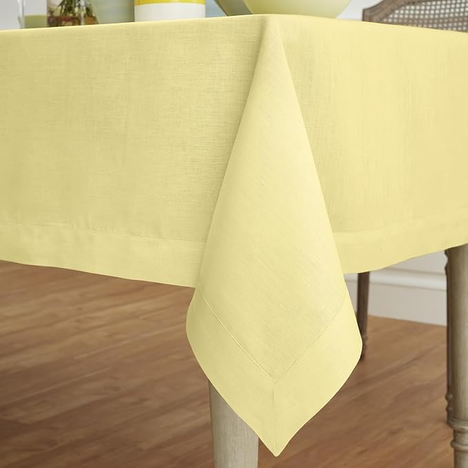 Solino Home Yellow Linen Tablecloth 60 x 132 Inch - 100% Pure Linen Table Cloth for Rectangle Tables - Fete, Machine Washable Tablecloth for Spring, Easter