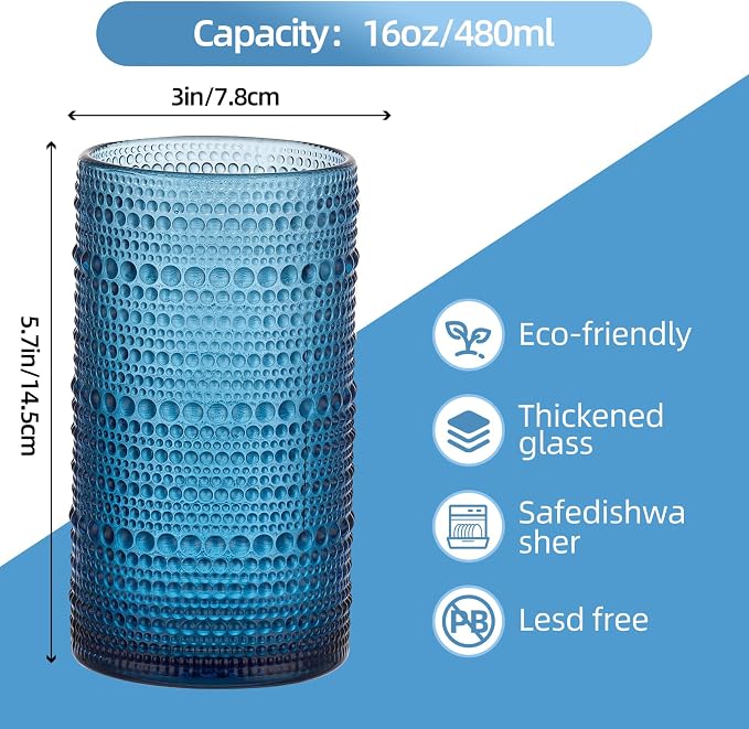 16oz Hobnail Drinking Glasses, juice and bar use - Image 2