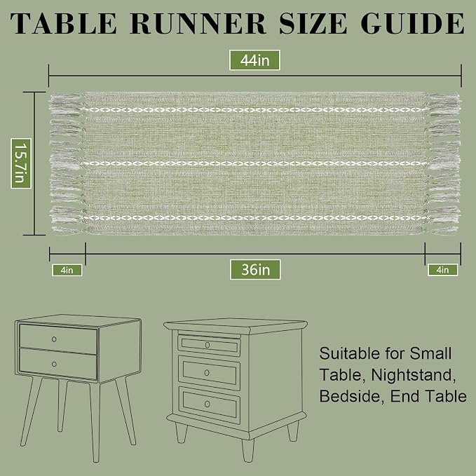 Boho Table Runner Short 15.7 x 36 inch, Spring Sage Green Coffee Table Cover - Image 9