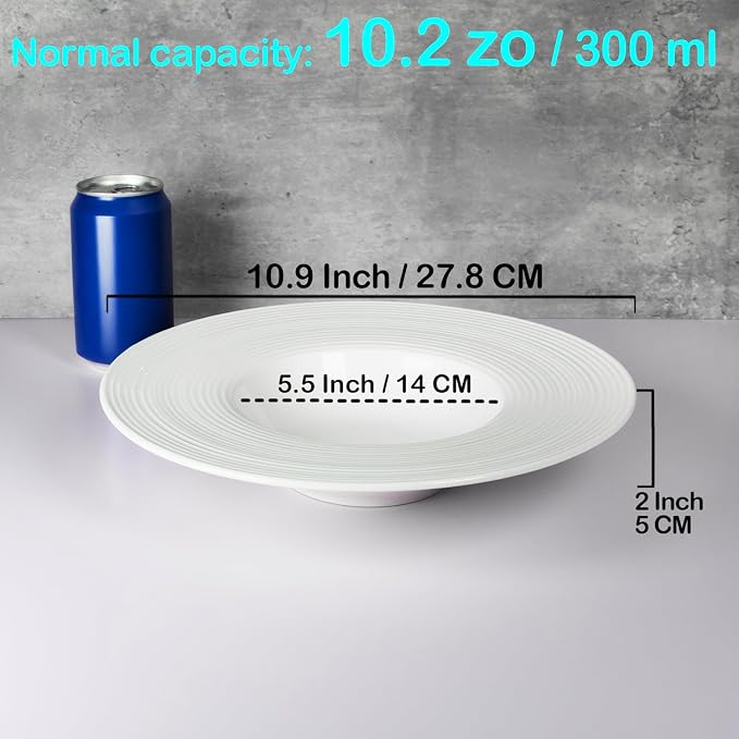 Soup Plates Fine Soup bowls Set of 4, 10.9 Inch Ceramics Rimmed Small Mouth - Image 3
