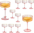 XUWAIDSGN 12 Pcs Champagne Martini Glasses 9 Oz with Gilded Removable Gold Rim Coupe Glasses Pink Martini Glasses Plastic Mimosa Vintage Coupe Glasses Set For Wedding Anniversary (12, Ribbed Pink)