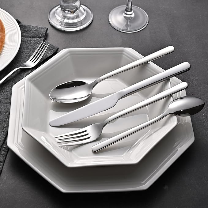 KINGSTONE Forged 40-Piece Silverware Set 18/10 Stainless Steel Flatware Utensils Set for 8, Mirror Finish,Dishwasher Safe (Silver)