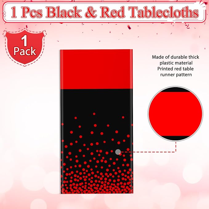 MASHAN 1Pcs Black and Red Tablecloth Party Decorations, Plastic Black Table - Image 4