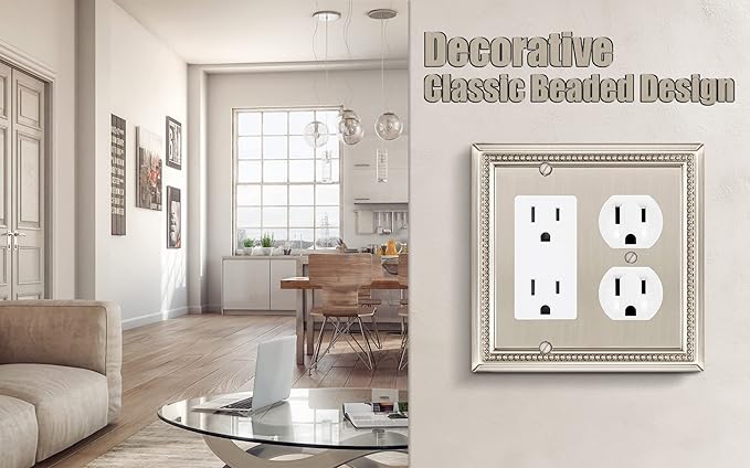Henne Bery Sunken Pearls Heavy Duty Decorative Wall Plate Switch Plate Outlet Cover (Decorator/Duplex, Satin Nickel)