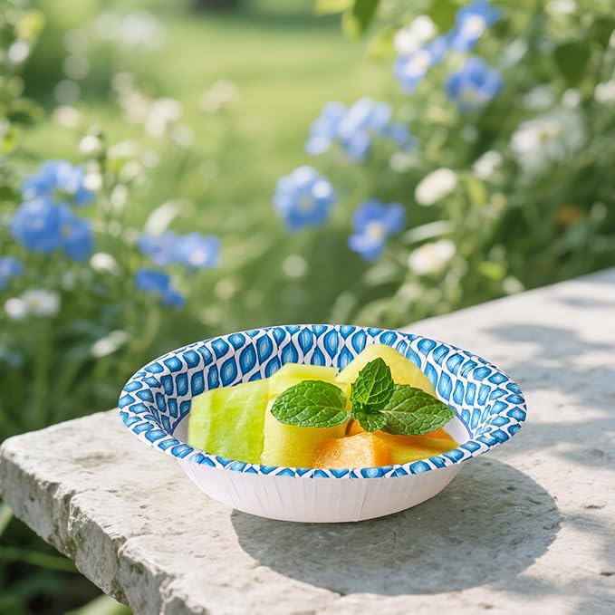 MUCHII 300 Count Paper Bowls 10 Oz Disposable Bowls, Printed Soak Proof Small Bowls for Snacks, Dessert, And Light Lunch Meals