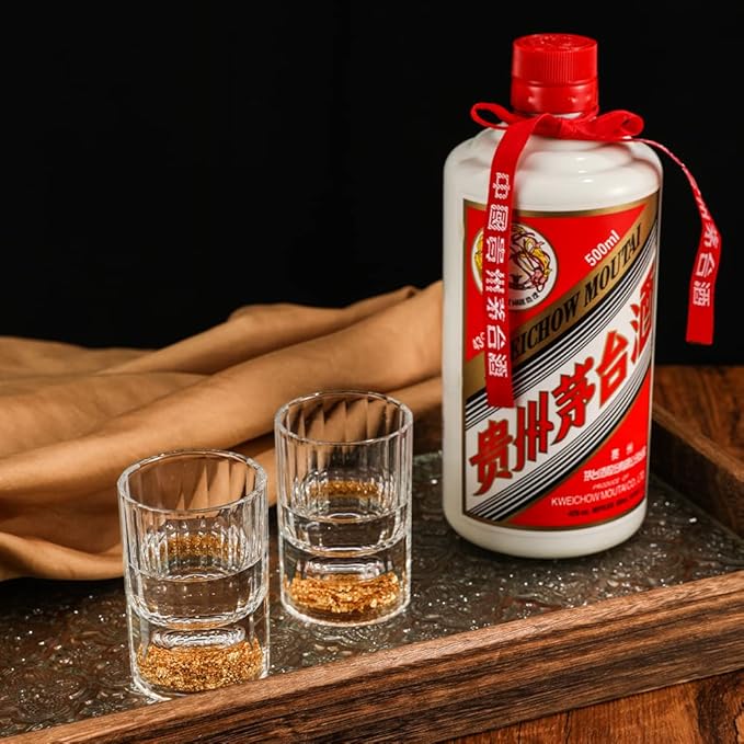 SIYOUKI Crystal Shot Glasses 1.7oz Set,Decorated With 24K Gold Leaf Flakes,Lead-Free,Handmade Set Suitable For MaoTai,Spirits,Drinks Tastin,Gift-Box Packaging (6pcs)