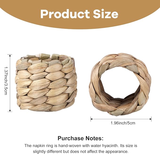 APTWOW Rustic Napkin Rings Set of 12, Hand-Woven Farmhouse Fall Napkin Rings - Image 6