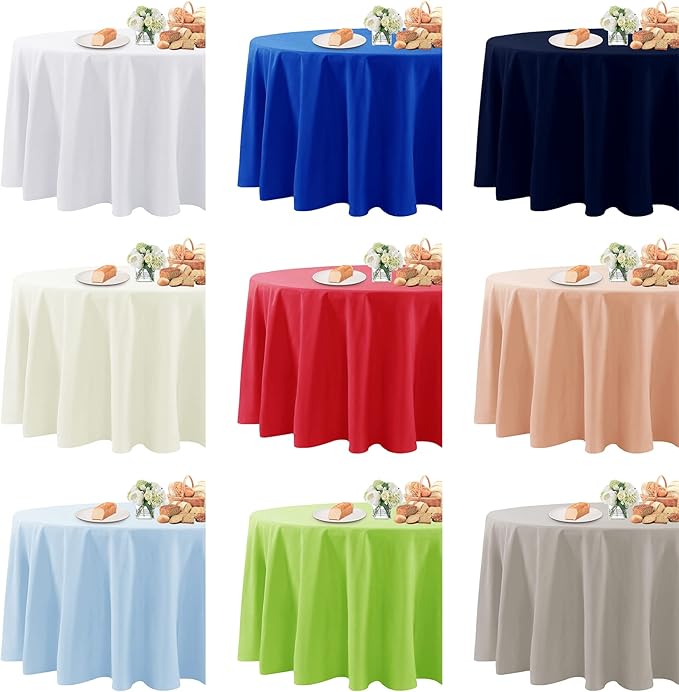 Fokitut 2 Pack Waterproof Round Tablecloth, 90 Inch, Stain Resistant and Wrinkle Polyester Table Cloth, Fabric Table Cover for Kitchen Dining, Wedding, Party, Holiday Dinner-Purple