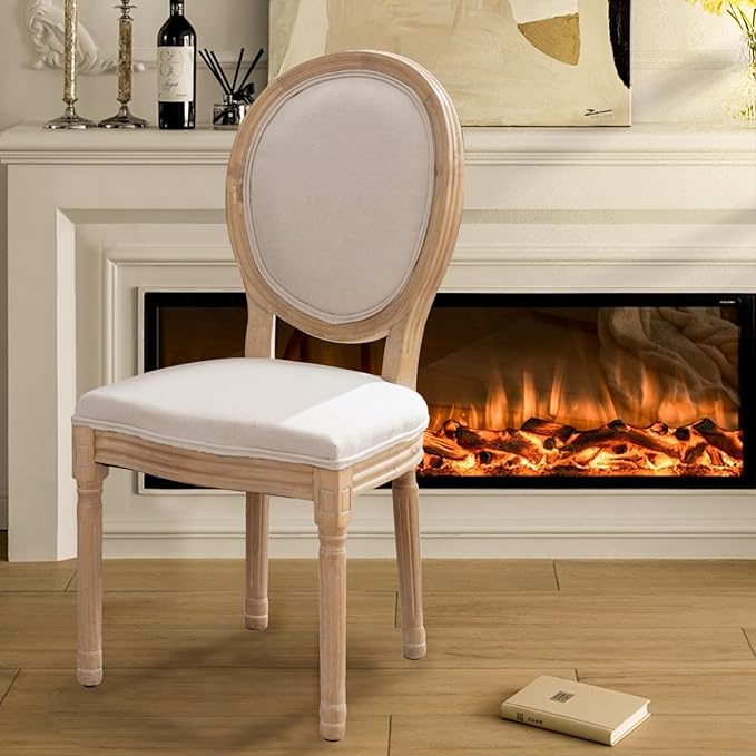 SoarFlash French Dining Chairs Set of 6, Vantage Dining Chair with Round Back, Farmhouse Country Dining Chair for Kitchen,Bedroom,Beige