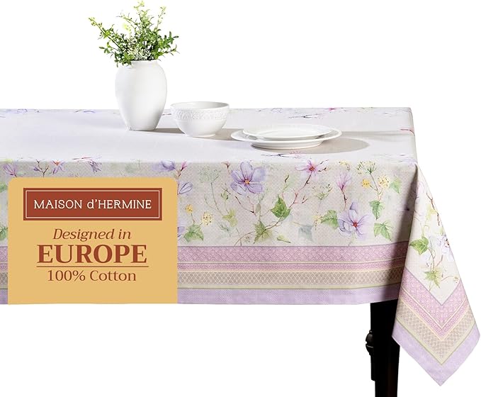 Maison d' Hermine Table Cloth Square Table 100% Cotton 60 x 60 Inches Tablecloth Reusable Decorative for Dining Room Farmhouse Home Valentines Day Decorations Spring Summer - Magnolia Mornings
