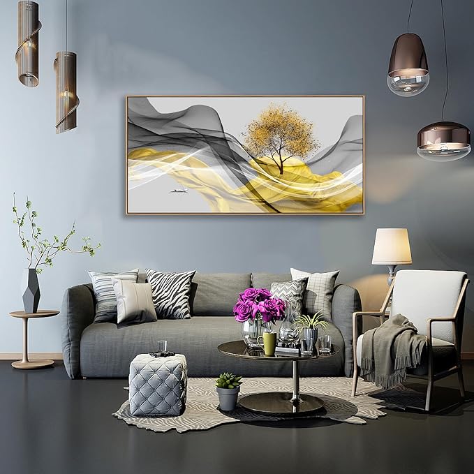 Tucai Decor Framed Wall Art Canvas Modern Light Luxury Abstract Ink Landscape Painting Artwork– Waterproof Canvas Print Bedroom Wall Decor Home and Office Wall Art for living Room 30x60inch (Framed)
