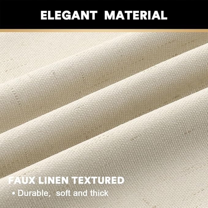 PrinceDeco 100% Blackout Linen Curtains for Bedroom Rich Textured Window Curtain Room Darkening Thick Thermal Curtain for Living Room Light Blocking Curtains & Drapes 84 Inches 2 Panels,Bleached Sand