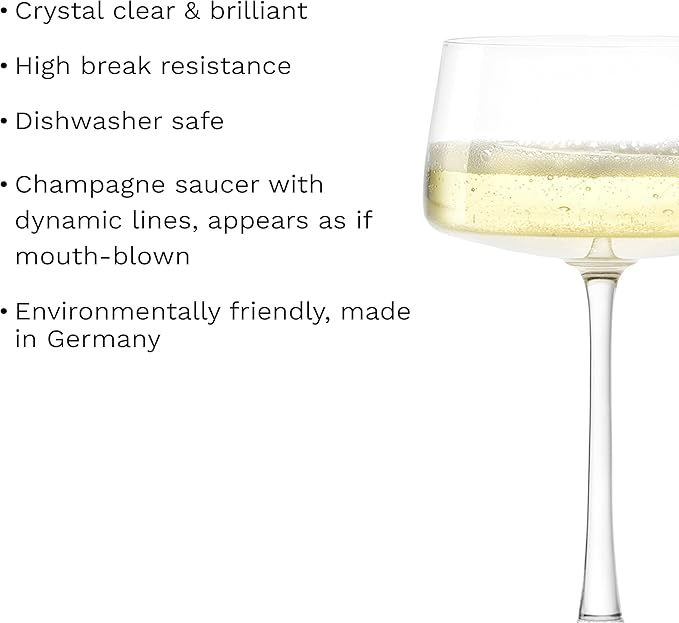 Stölzle Lausitz Champagne Coupes Power Set of 6, 9 1/4 oz – Elegant Crystal Glasses for Champagne, Sparkling Wine & Prosecco – Premium German Crystal Champagne Glasses – Dishwasher- & Shock-Resistant