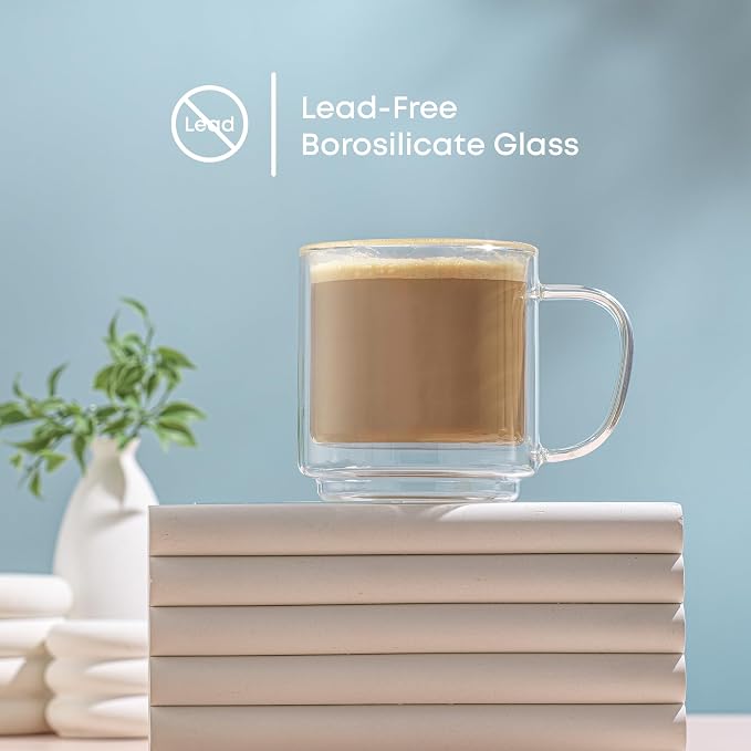 JoyJolt Haven Stackable Double Wall Glass Mugs, Double Wall Glass Coffee Cups - Image 6
