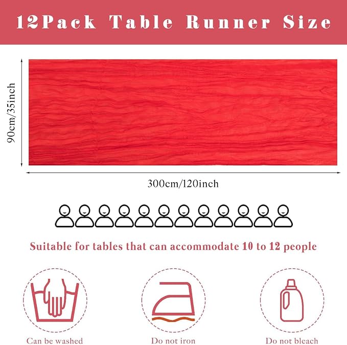 Red 6 Pieces 35 x 120 Inches Long Cheesecloth Table Runner Gauze Fabric 10Ft - Image 3