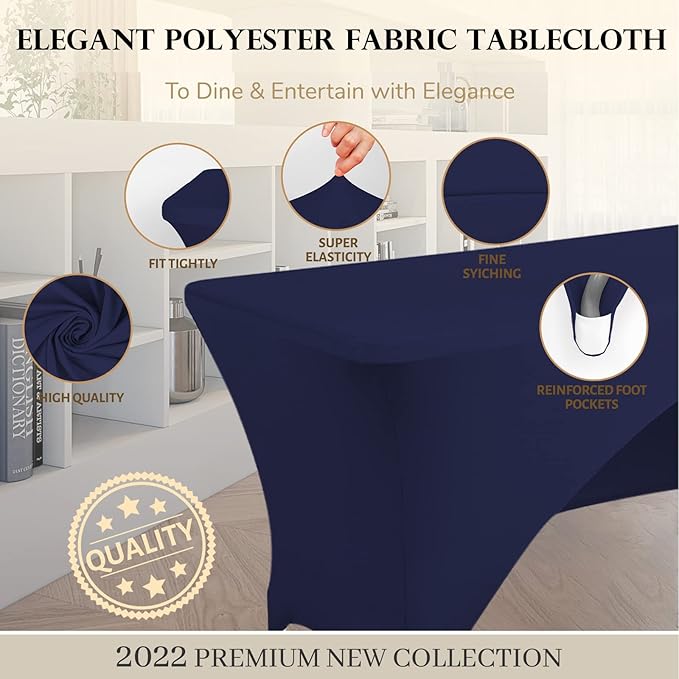 Spandex Table Cover 4 ft. Fitted Polyester Tablecloth Stretch Table Cover Table Topper Open Back - Navy