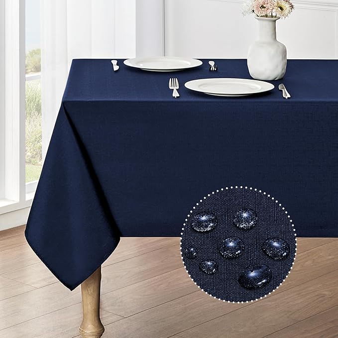 Rectangle Tablecloth Waterproof 60x120 inch Linen Textured Table Cloth Stain and Wrinkle Resistant Washable, Decorative Fabric Table Cover for Dining, Party and Camping, Navy Blue