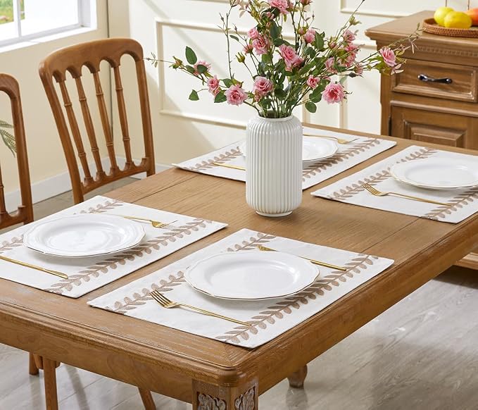 Wracra Embroidered Place Mats, Taupe Rustic Placemats Set of 4 | Macrame - Image 5