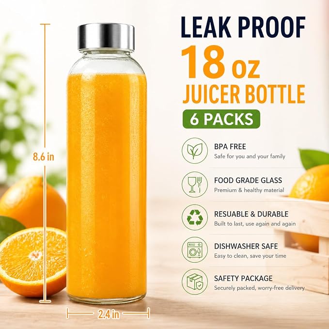 Zukro 18 oz Clear Glass Juice Bottles - Image 2