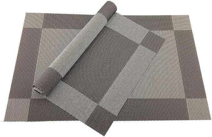 Gugrida Vinyl Coffee Placemats Heat Resistant Dining Table Mats Non-Slip Washable Place Mats Set of 6 （Coffee）