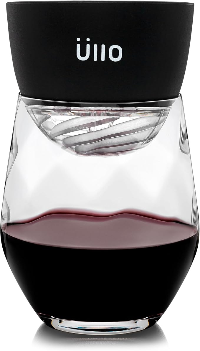 Üllo Aer Crystal Stemless Wine Glasses with Aerating Swirl Design for Enhanced Flavor, Clear, Set of 4