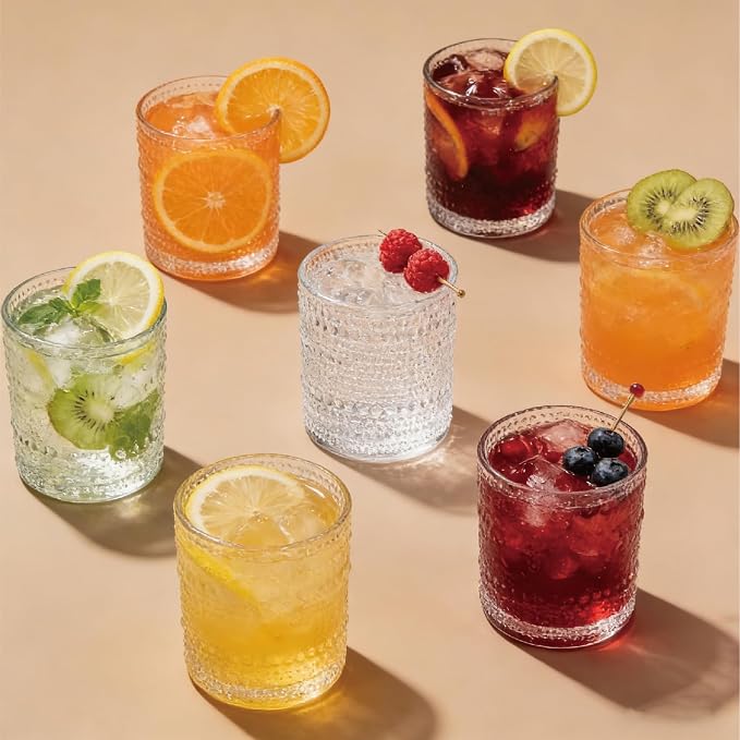 Hobnail Drinking Glasses Set of 8，Includes 12 oz beer glasses and 10 oz - Image 3