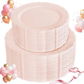 U-QE 100PCS Mauve Pink Plastic Plates for Party - Plastic Party Plates Disposable Heavy Duty - Pink Valentines Plates for Valentine's Day Including 50PCS 10.25'' Dinner Plates&50PCS 7.5'' Pink Plates