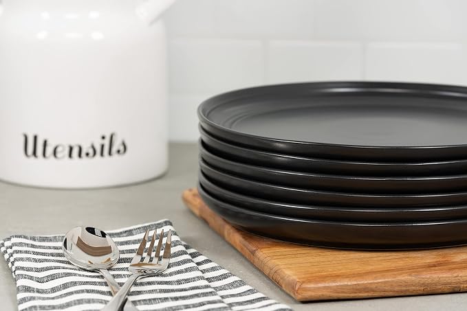 Double Line 10.5" Dinner Plate, Matte Black - Image 4