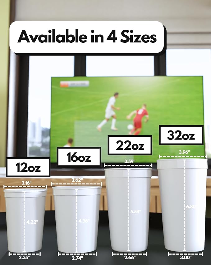 PartyPrints 100 Pack 32 oz White Blank Plastic Cups, Colored Plastic Drinking & - Image 4
