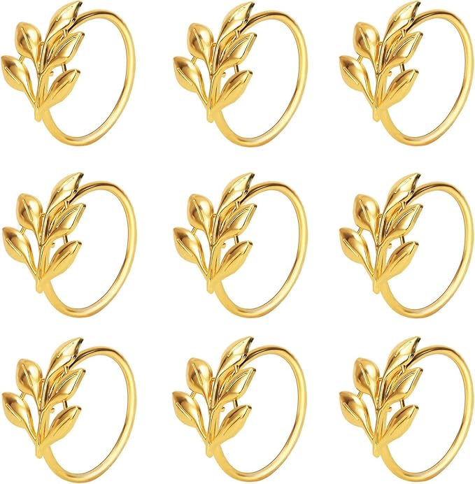 KPOSIYA Set of 12 Leaf Napkin Rings Metal Gold Napkin Holder Table Napkin Rings by KPOSIYA