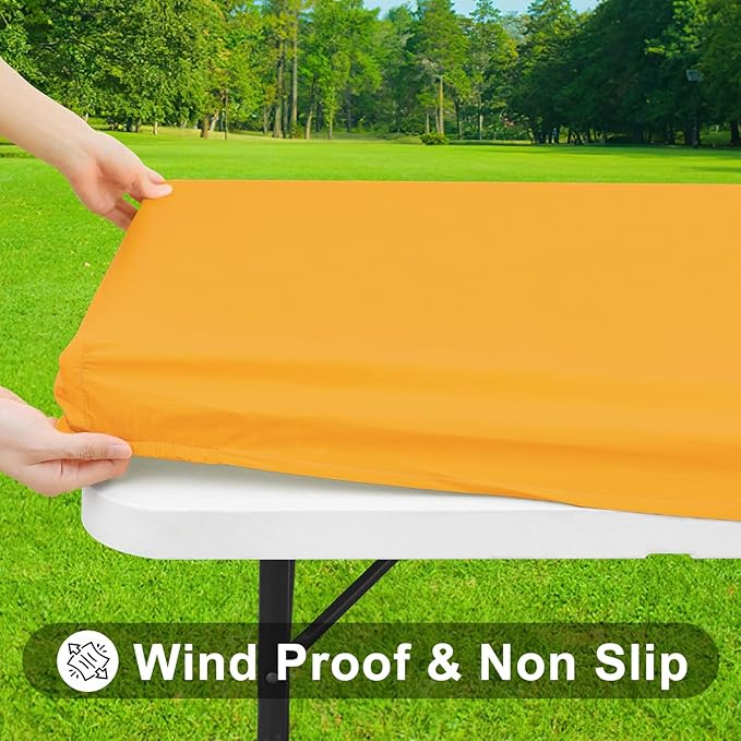 Smiry Rectangle Tablecloth, Elastic Fitted Flannel Backed Vinyl Tablecloths for 6ft Folding Tables, Waterproof Wipeable Table Covers for Outdoor, Indoor, Picnic and Camping (Mustard Yellow, 30"x72")