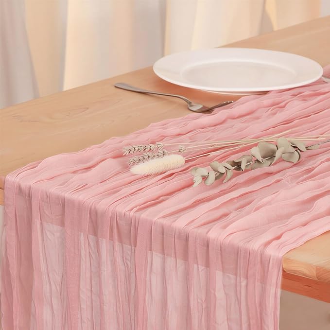 3 Pack Peach Pink Cheesecloth Table Runner 120 Inch Boho Wedding Decor | by Fixwal