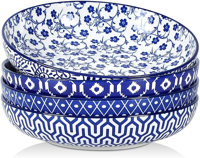 Selamica Ceramic Pasta Bowls Set of 4, 34 OZ Salad Bowls, 8.6 Inch Wide and by Selamica