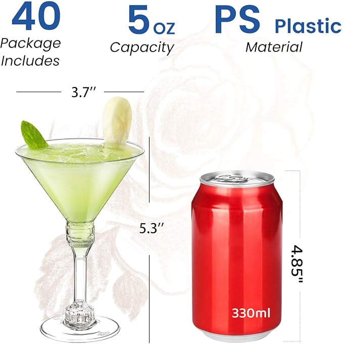 CALBODE 40 Pack Plastic Martini Glasses 5 Oz Disposable Cocktail Cups | Tall - Image 2