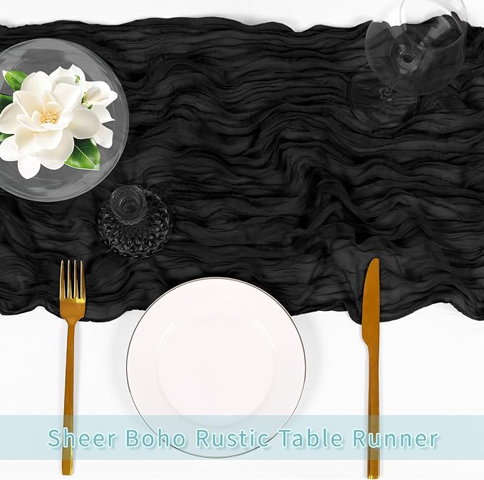 6 Pack Black Cheesecloth Table Runner, 17 x 108 inch, Semi Sheer Boho Cheese - Image 5