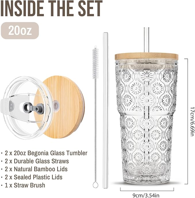 SoulTimes 20oz Begonia Flower Glass Tumbler - Image 3