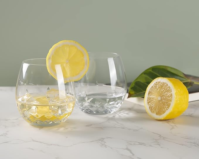 SHOSHIN Hand Cut Stemless Wine Glasses Lead-free Crystal Drinking Glass (15 Oz, Set of 4)