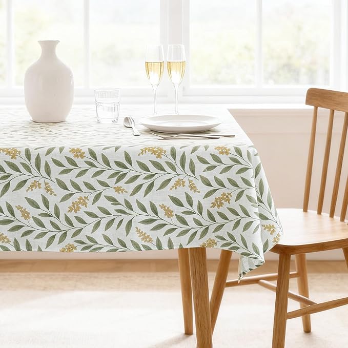 H.VERSAILTEX Linen Table Cloths Floral Printed Tablecloth Spill-Proof Waterproof Table Cover for Dining Buffet Feature Soft and Thick Fabric Wrinkle Free, 60 x 120 Inch, Adela Botanical Motif - Sage