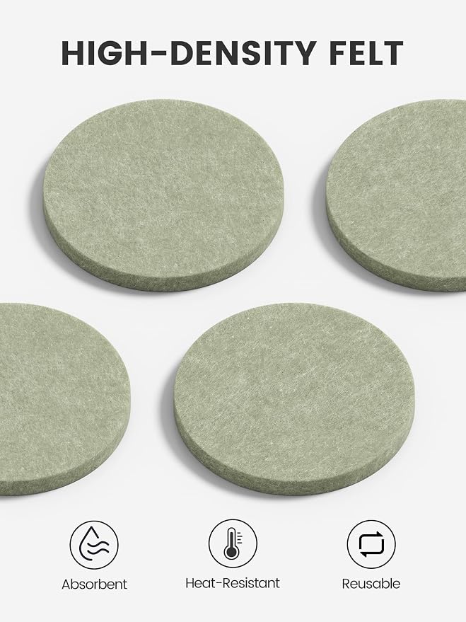Fluxynara Felt Coasters with Holder, Sage | Round Felt Coasters, Heat-Resistant - Image 3