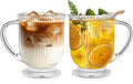 KEMORELA 16oz Ribbed Glass Coffee Mugs Set, Large Glass Mugs by KEMORELA