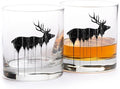 Black Lantern Whiskey Glasses Set of 2 – Elk Above Treeline Design 11oz Old Fashioned Glasses with Gift Box