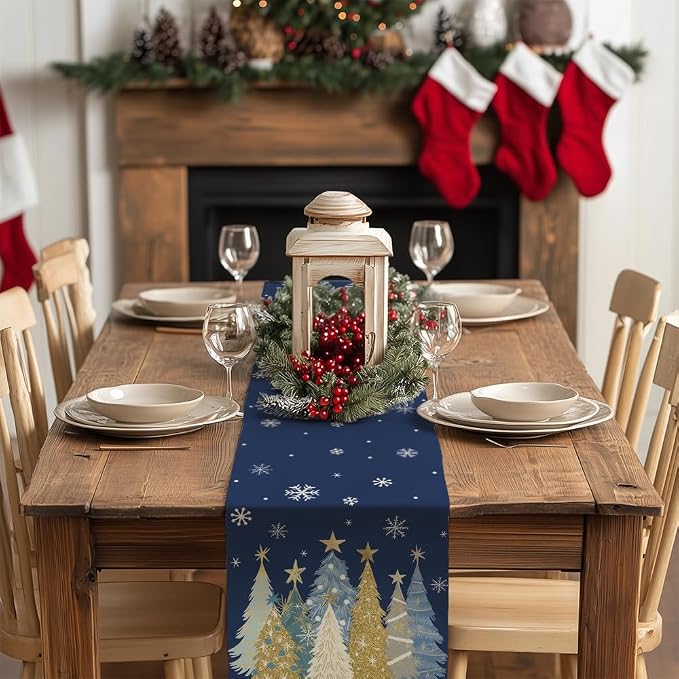 Christmas Table Runner 13x90 Inch, Xmas Trees Snowflakes Holiday Decorative - Image 3