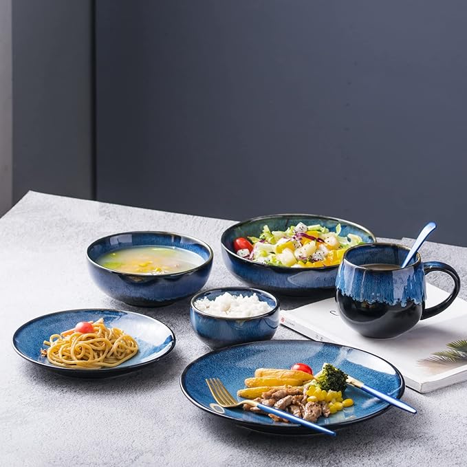 UNICASA Ceramic Cereal Bowls Set, 18 OZ Salads Bowls Set of 4, Dessert Serving Bowl for Soup, Reactive Glaze Ramen Bowls, Microwave Oven and Dishwasher Safe, Blue