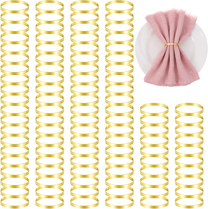 100 Pcs Gold Napkin Rings, Metal Napkin Ring Napkins Holders Buckles, Stylish by Unknown