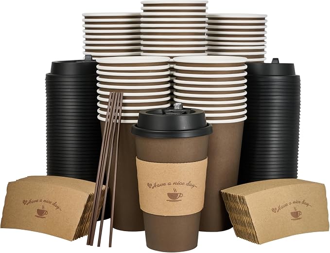 LITOPAK 100 Pack 16 oz Coffee Cups by LITOPAK